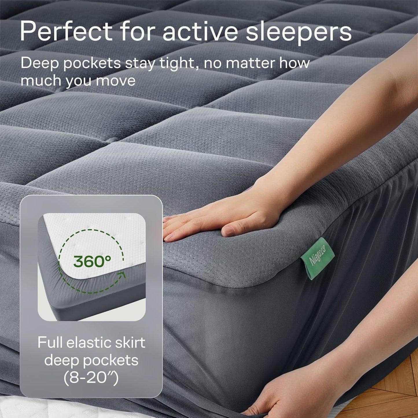 Niagara Sleep Solution Ultra Soft Mattress Topper - Bamboo Pillow Top for Back Pain Relief | Full XL Size, Gray