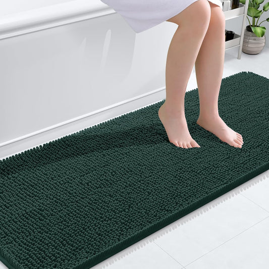 OLANLY Bathroom Runner Rugs - Soft Absorbent Chenille | Quick-Dry Rubber Backing, 70x24, Blackish Green
