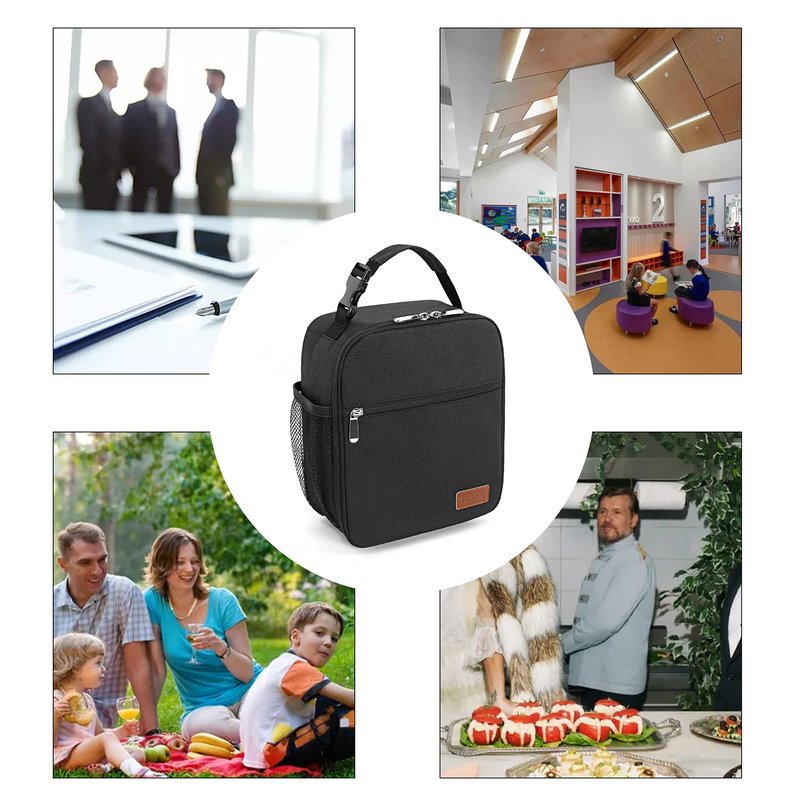 Femuar Lunch bag for Men Women Adults Small for Office Work Picnic - Reusable Portable Lunchbag, Black