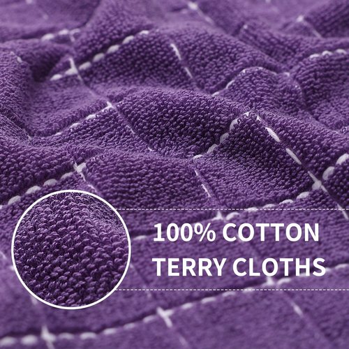 Homaxy 100% Cotton Terry Kitchen Towels(Purple, 13 x 28 inches), Checkered Designed, Soft and Super Absorbent Dish Towels, 4 Pack