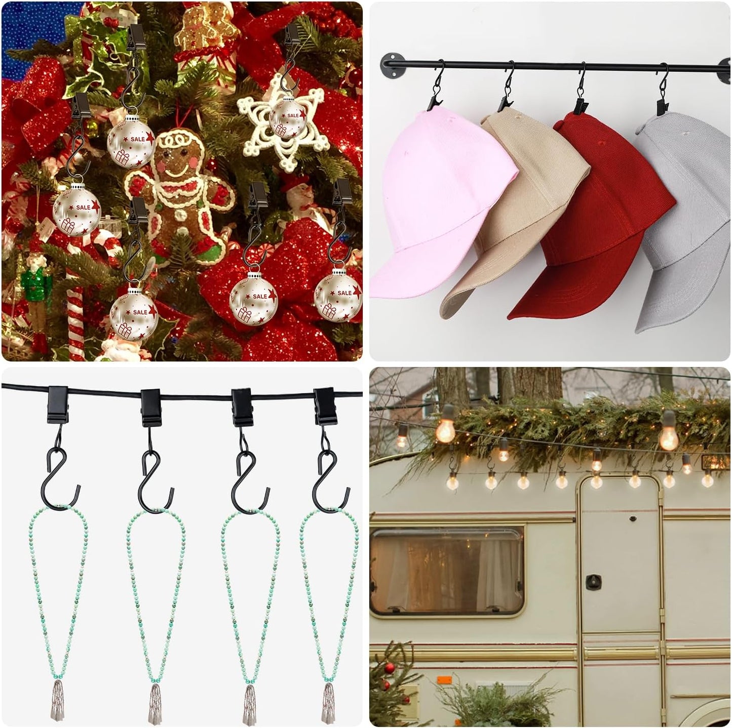 Skiennix Christmas Light Clips - 50 Pack Heavy Duty Metal Hooks for Outdoor String Lights | Perfect for RV & Tent Decor