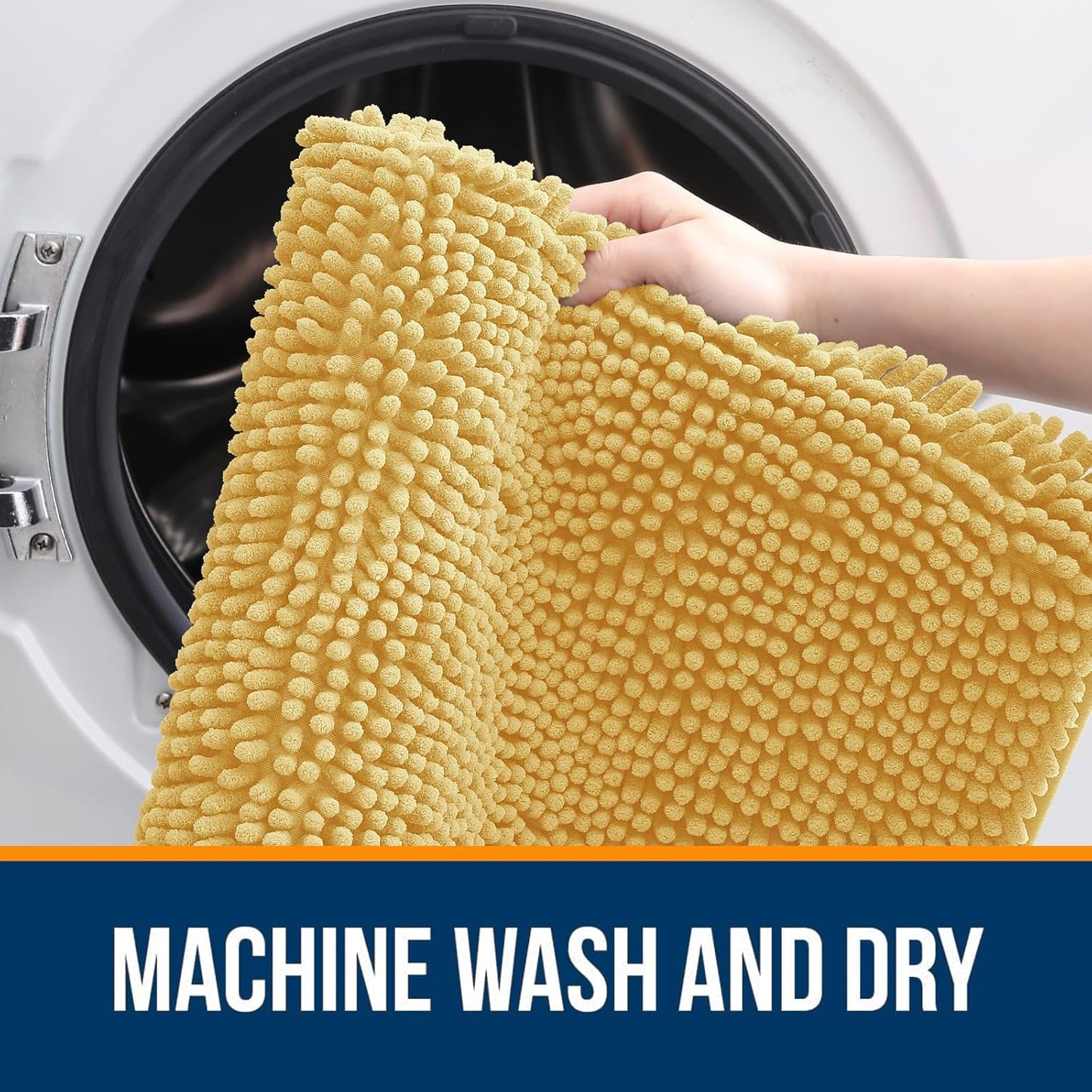 OLANLY Bathroom Runner Rugs - Extra Soft Chenille Bath Mats | Quick Dry, Machine Washable, 47x17 Inches, Yellow