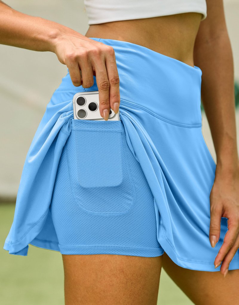 SANTINY Pleated Tennis Skirt for Women with 4 Pockets Women's High Waisted Athletic Golf Skorts Skirts for Running Casual (Light Blue_XS)
