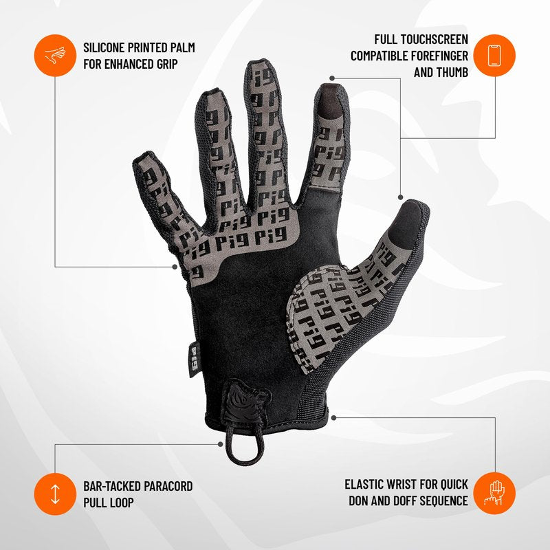PIG FDT Delta Utility Gloves, Touchscreen Compatible, High Dexterity for Shooting Sports, 1 Pair, Black, X-Large
