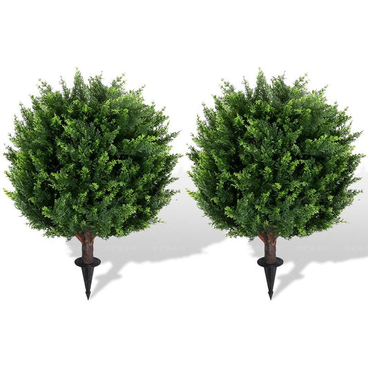 Keepinno 22''T Artificial Cedar Topiary Ball Tree 2 Pack, Artificial Bushes Fake Plants for Outdoor, Uv Resistance Rated Great for Outdoor, Indoor, Front Door Decor - Easy to Install.