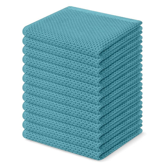Homaxy 100% Cotton Waffle Weave Kitchen Dish Cloths, Ultra Soft Absorbent Quick Drying Dish Towels, 12 x 12 Inches, 12-Pack, Lake Blue