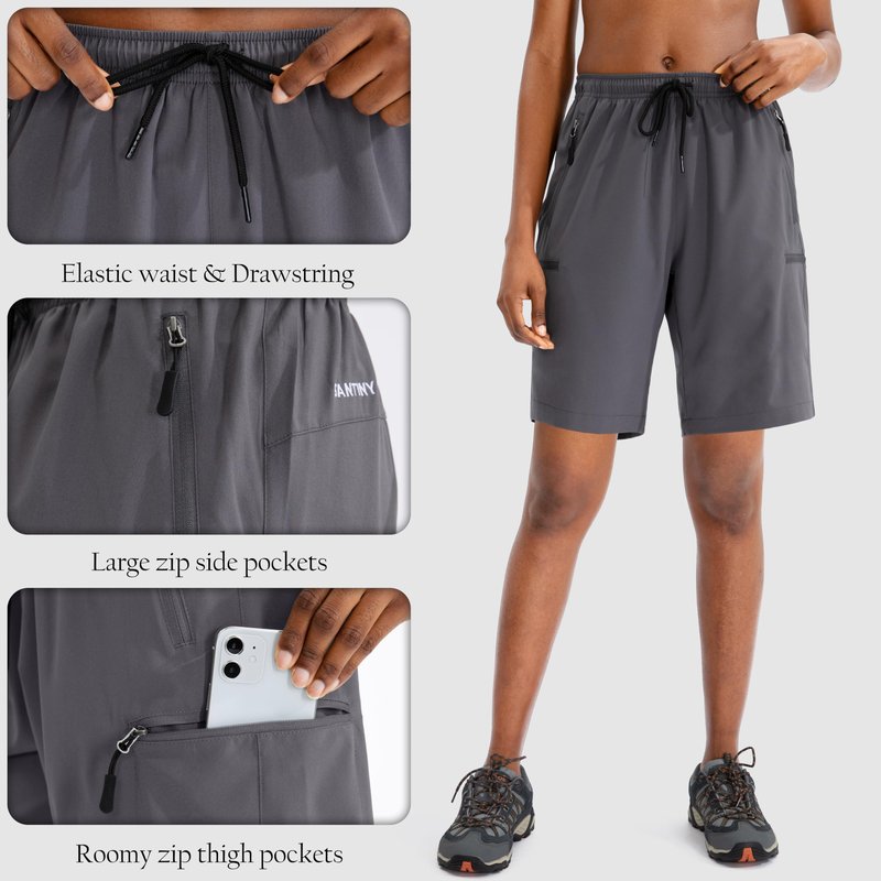 SANTINY Women's 5''/ 7''/9'' Hiking Cargo Shorts Quick Dry Lightweight Summer Shorts for Women Athletic Golf Zipper Pockets(Dark Grey_S)