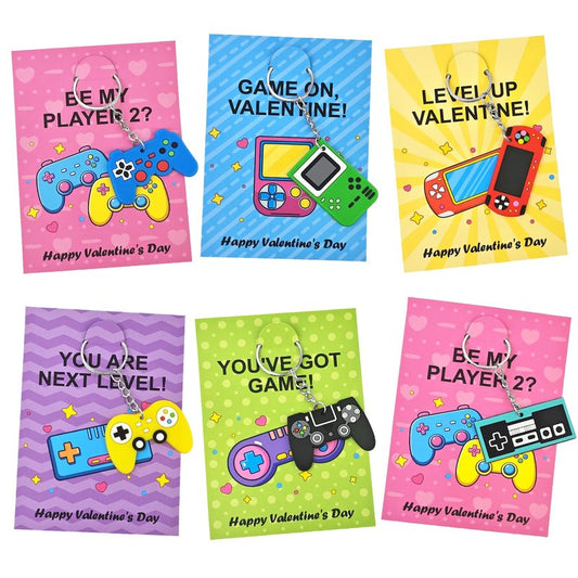 Bulk Valentines Non Candy Gifts Toys Party Favors for Kids School, 48 Pack Valentines Video Game Keychains Exchange Cards for Boys Girls, Goodie Bag Stuffers Fillers Games Activities for Students