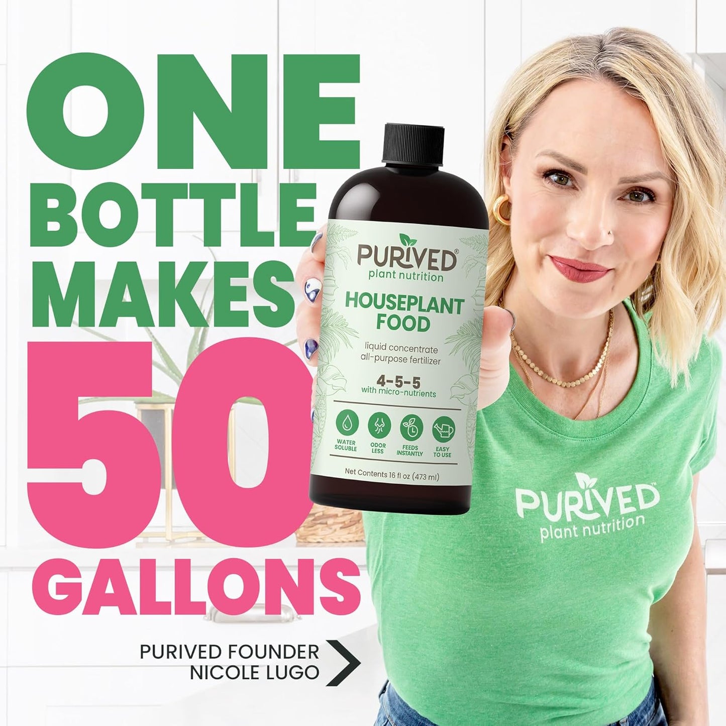 Purived All-Purpose Liquid Plant Fertilizer - Makes 50 Gallons, All-Natural & Groundwater Safe, 16oz