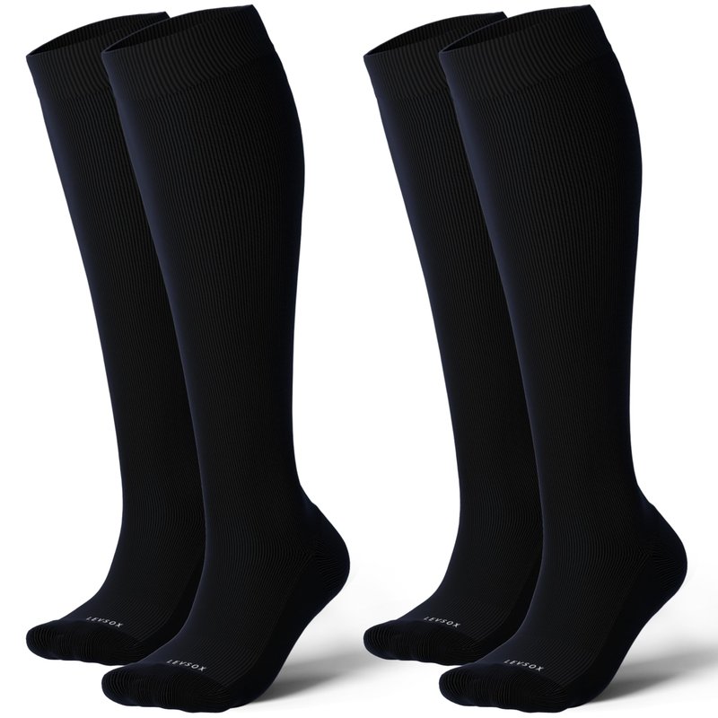 LEVSOX Extra Thick Cotton Compression Socks for Women&Men 20-30 mmHg Knee High Graduated Support Sock for Nurses, Pregnant Women, Travel and Flight, 2 Pairs, Black