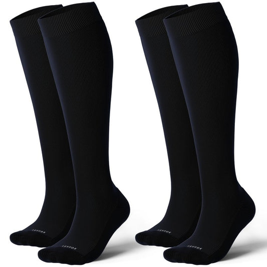 LEVSOX Extra Thick Cotton Compression Socks for Women&Men 20-30 mmHg Knee High Graduated Support Sock for Nurses, Pregnant Women, Travel and Flight, 2 Pairs, Black