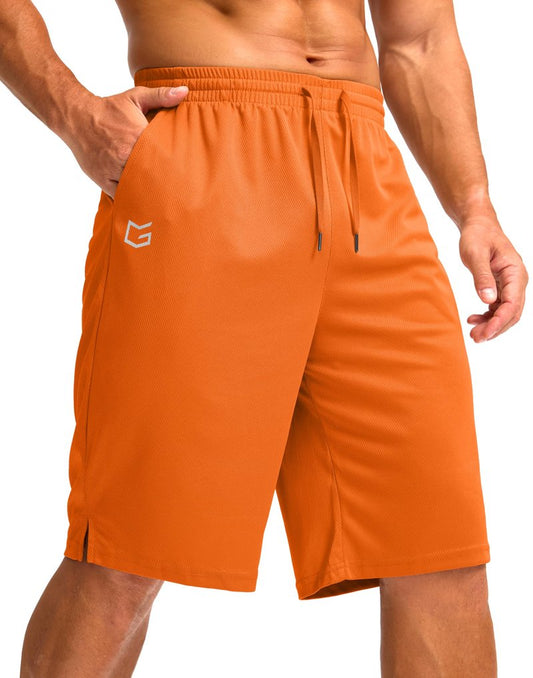 G Gradual Men's Athletic Shorts with Pockets 9" / 11" Long Basketball Shorts Lightweight Quick Dry Gym Workout Shorts for Men(Orange,M)
