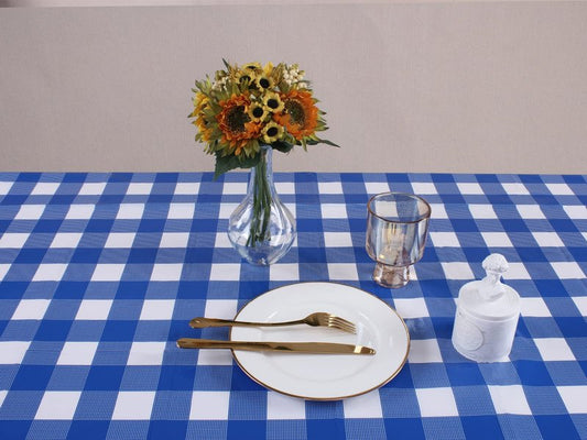 Kesfey 8 Packs Bule and White Checkered Tablecovers 54 x 108 Inches Disposable Party Picnic Table Cloth SpillProof Plastic Gingham Tablecovers for Camping Decoration Party Favors