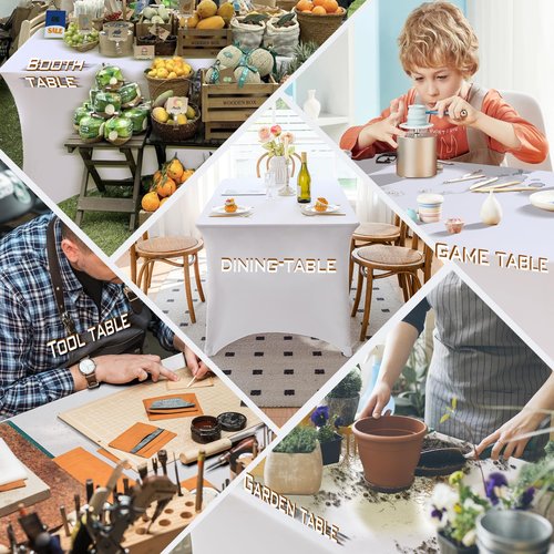 Famstar Table Cloth White 4FT Spandex Tablecloth for Rectangle Fitted Table Cloths Stretch Covers Washable Wrinkle Free Tablecloths for Festival Camping Picnic Wedding Party