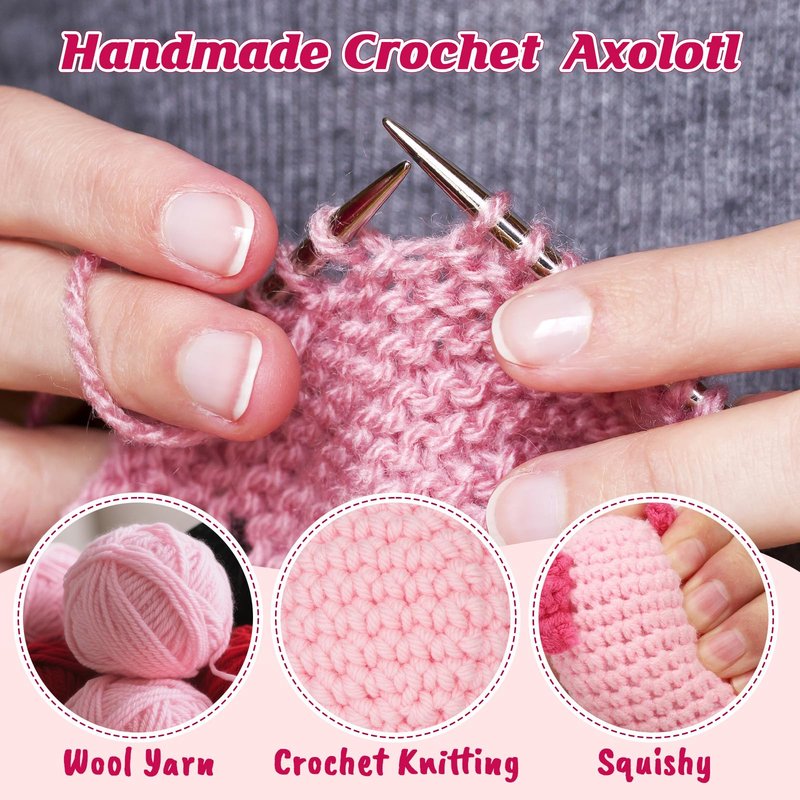WEYON 9 Year Old Girl Birthday Gift Ideas, Mini Crochet Axolotl Plush for 9th Birthday Gift for Girls, 9th Pink Decorations, 9 YO Presents Axolotl Toy