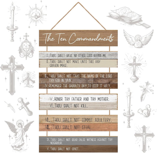 Ten Commandments | Christian Wall Decor Art - Wooden Bible Verse for Home, Bedroom, Office, Garden
