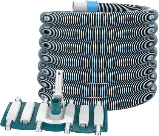 POOLWHALE Swimming Pool Vacuum Hose - 1.5-Inch x 30-Feet with Weighted Handle & Wheels for Easy Use
