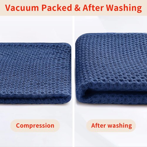 Homaxy 100% Cotton Waffle Weave Kitchen Dish Towels, Ultra Soft Absorbent Quick Drying Cleaning Towel, 13 x 28 Inches, 4-Pack, Navy Blue