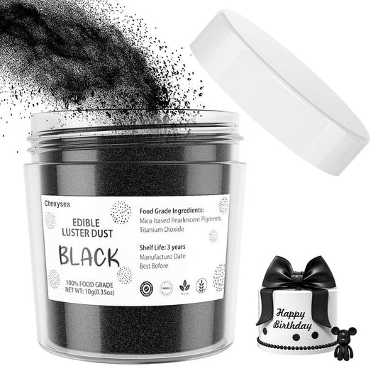 Black Edible Luster Dust 10 Grams, Food Grade Cake Luster Dust Tasteless Dessert Dusting Powders for Baking Cherrysea Food Coloring Powder for Cupcakes, Cake Pops,Fondant,Chocolate, Candy
