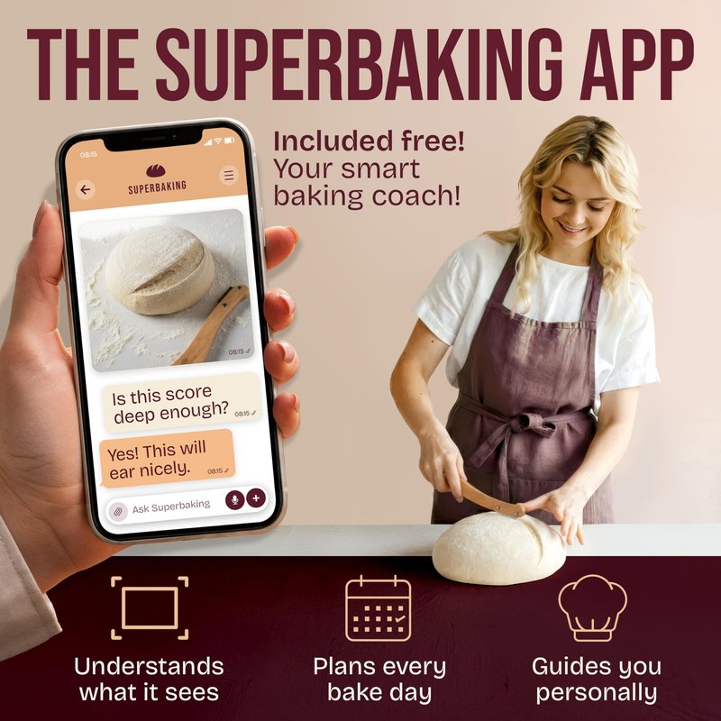 Superbaking Bread Lame - Sourdough Scoring Tool with 5 Extra Blades - Baking Supplies for Home Bakers - Sourdough Razor Scorer - Bread Making Tools - Gift for Bakers - Premium Ergonomic Wooden Handle