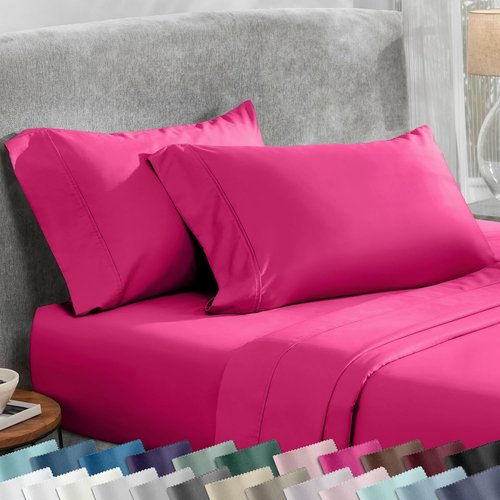 California Design Den King Size Pillowcases - 400 Thread Count Sateen, Soft 100% Cotton, Hot Pink - Set of 2