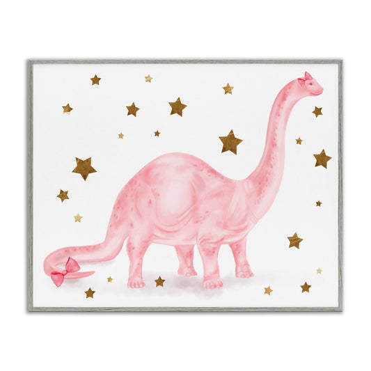 Stupell Industries 'Pink Dinosaur with Gold Stars'| Framed Giclee Art