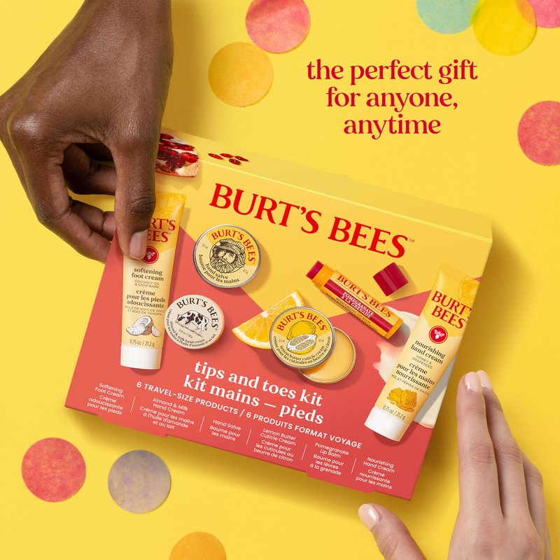 Burt's Bees Mothers Day Gifts Ideas, Tips and Toes Kit, 6 Travel Size Products - Pomegranate Moisturizing Lip Balm, 2 Hand Creams, Foot Cream, Cuticle Cream, and Hand Salve