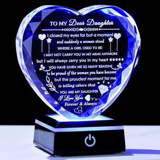 YWHL Heart Crystal Gift for Daughter - Colorful LED Base | Perfect Birthday & Holiday Present