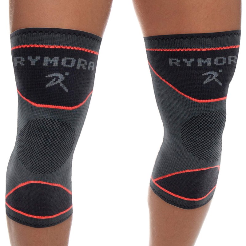 Rymora Knee Support Brace Compression Sleeves for Men and Women (Grey) (Pair) (Large) [L] - for Ligament Injury, Joint Pain Relief, Running, Arthritis, ACL, MCL, Sport