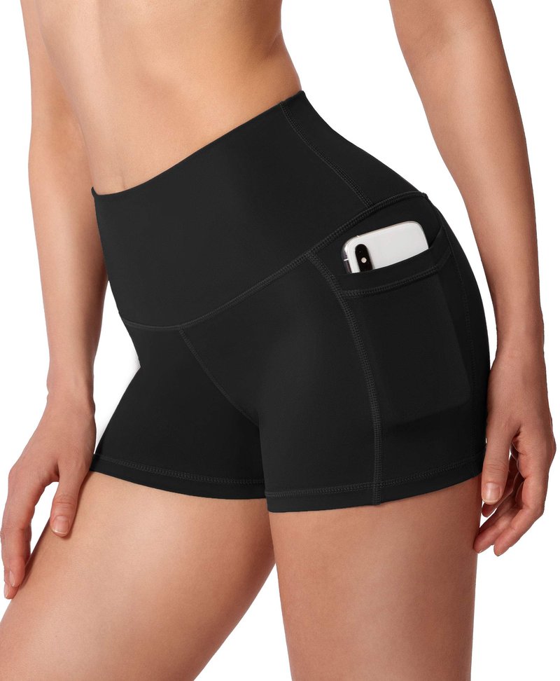 Soothfeel Women's High Waist Yoga Shorts with Side Pockets Tummy Control Running Gym Workout Biker Shorts for Women 5" /3"(3" Black, M)