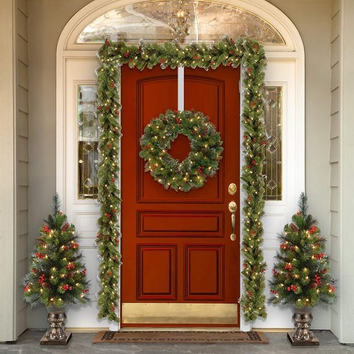 HEYHOUSE Wreath Hanger - Adjustable 14.9-25 Inch Metal Door Hook for 20 lbs Christmas Wreaths | White