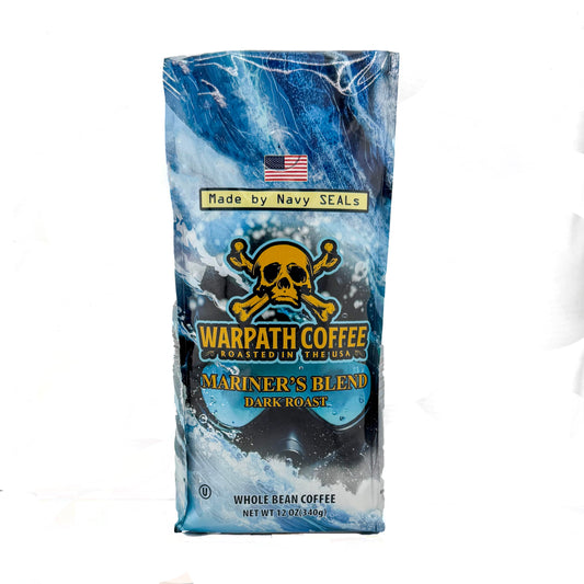 Warpath Coffee Dark Roast Whole Bean Coffee, Mariner's Blend, High Caffeine, Extra Strong Roasted 100% Arabica Coffee Beans Whole, Rich Aroma, Full-Bodied Intense Cup, Created by Navy SEALs, 12oz