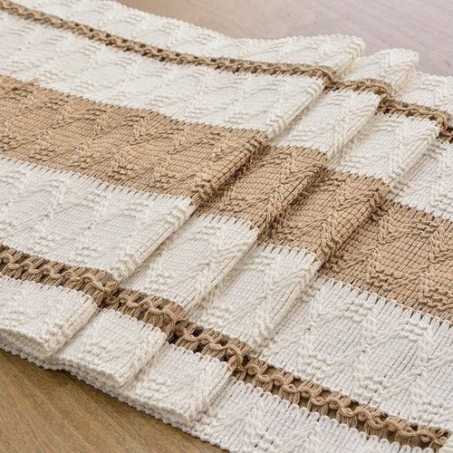 FEXIA Boho Table Runner for Hoilday Spring Home Decor with Tassels 60 Inches Long Pottery barn Furniture Farmhouse Rustic Macrame Burlap Table Decoration for Living Room (12x60 Inches)