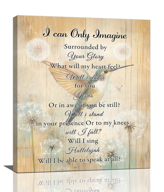 Hummingbird Wall Art, Farmhouse Christian Pictures Wall Decor, Bird Dandelion Canvas Prints, I Can Only Imagine Painting, Framed Artwork for Bedroom Living Room Kitchen Bathroom Dining Room Office 24"x 20"