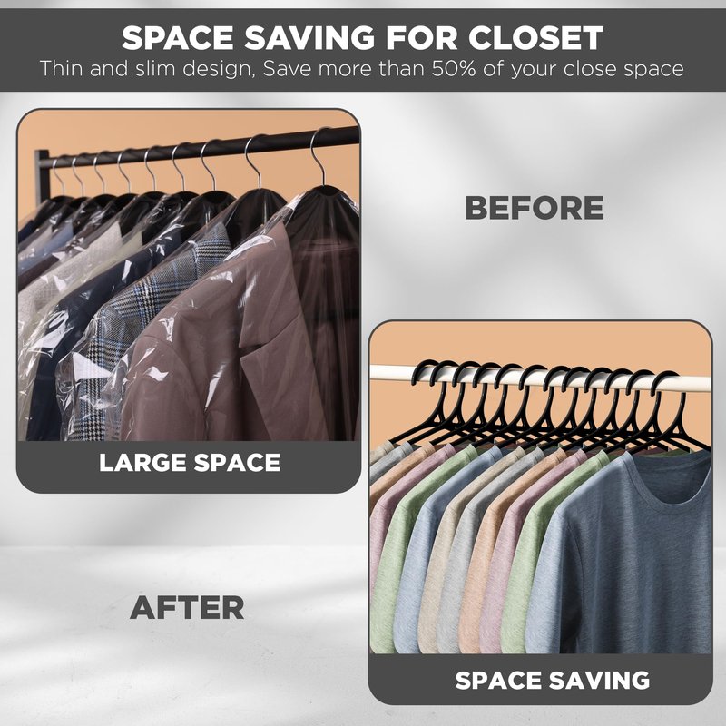 Utopia Home Plastic Hangers 50 Pack for Shirts & Pants – Space-Saving Heavy Duty Plastic Hangers with Non-Slip Shoulder Grooves & Notches - Anti-Slip Pants Bar for Increased Grip (White)