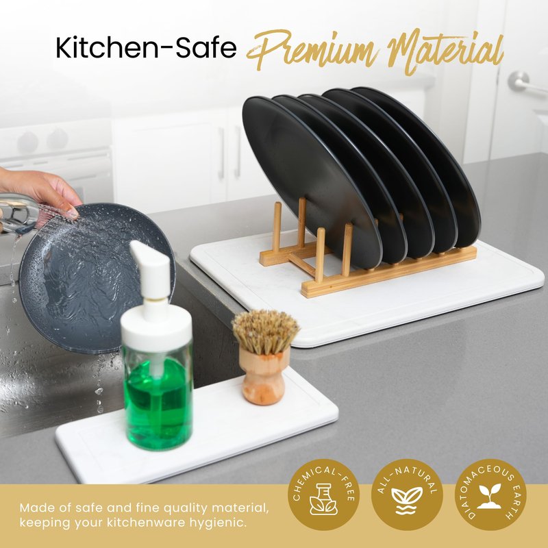 Essencoso Stone Drying Mat For Kitchen Counter - 11.8" x 15.7" Water Absorbing Stone tray For Sink, Metal Rack and Kitchen Sink Caddy | Diatomaceous Earth Food Grade | Drying Stone For Kitchen counter