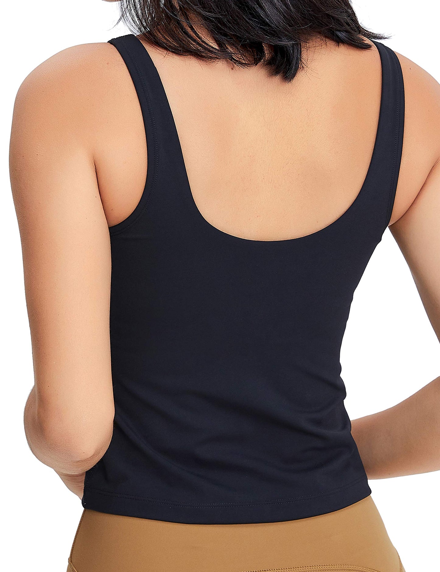 POSHDIVAH Women Sports Bra Longline Padded Tank Top Naked Feeling Workout Fitness Running Yoga Tops Black Medium