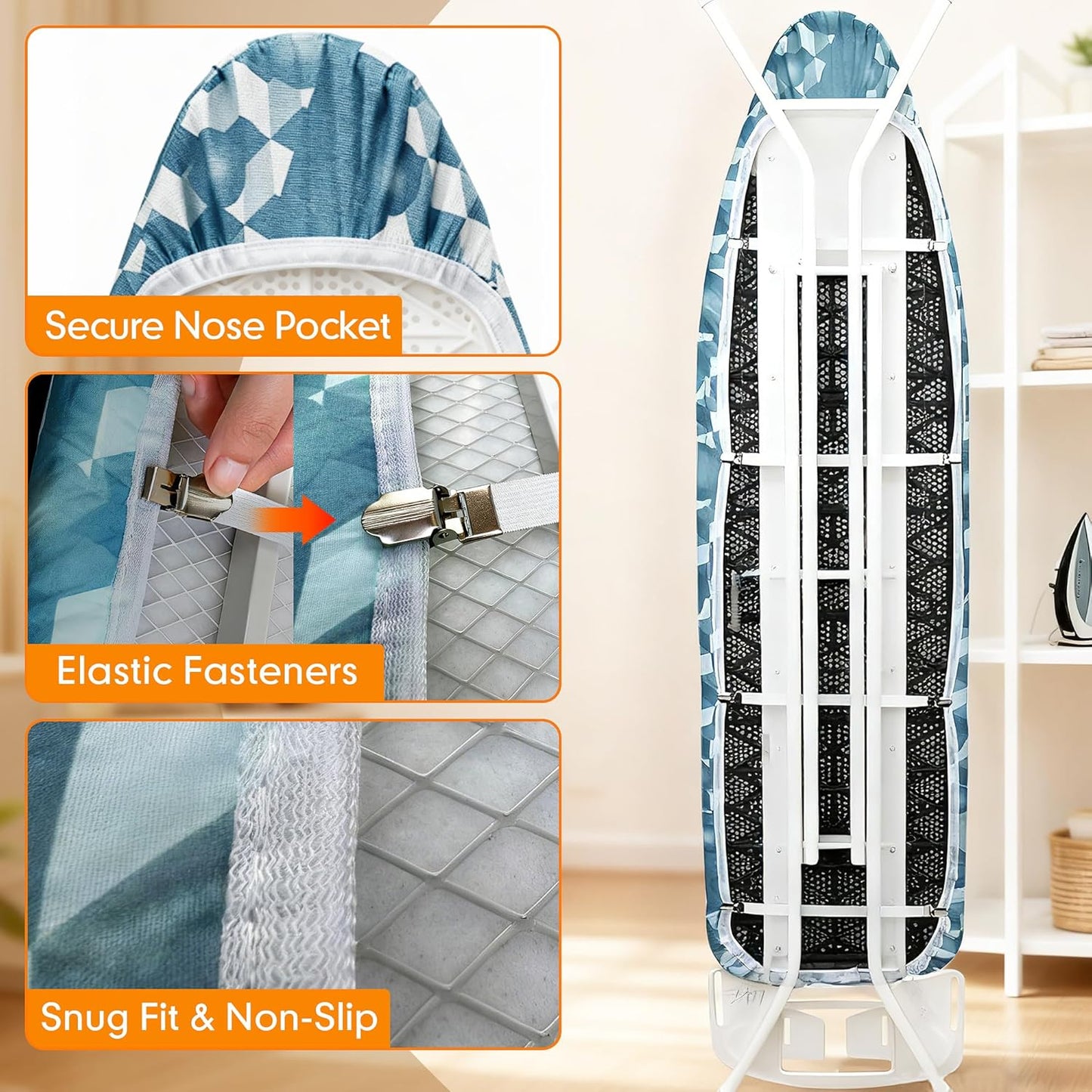 Skiennix Ironing Board Cover - Extra Wide 18x49 Thick Padding | Scorch & Stain Resistant, Berry Blue
