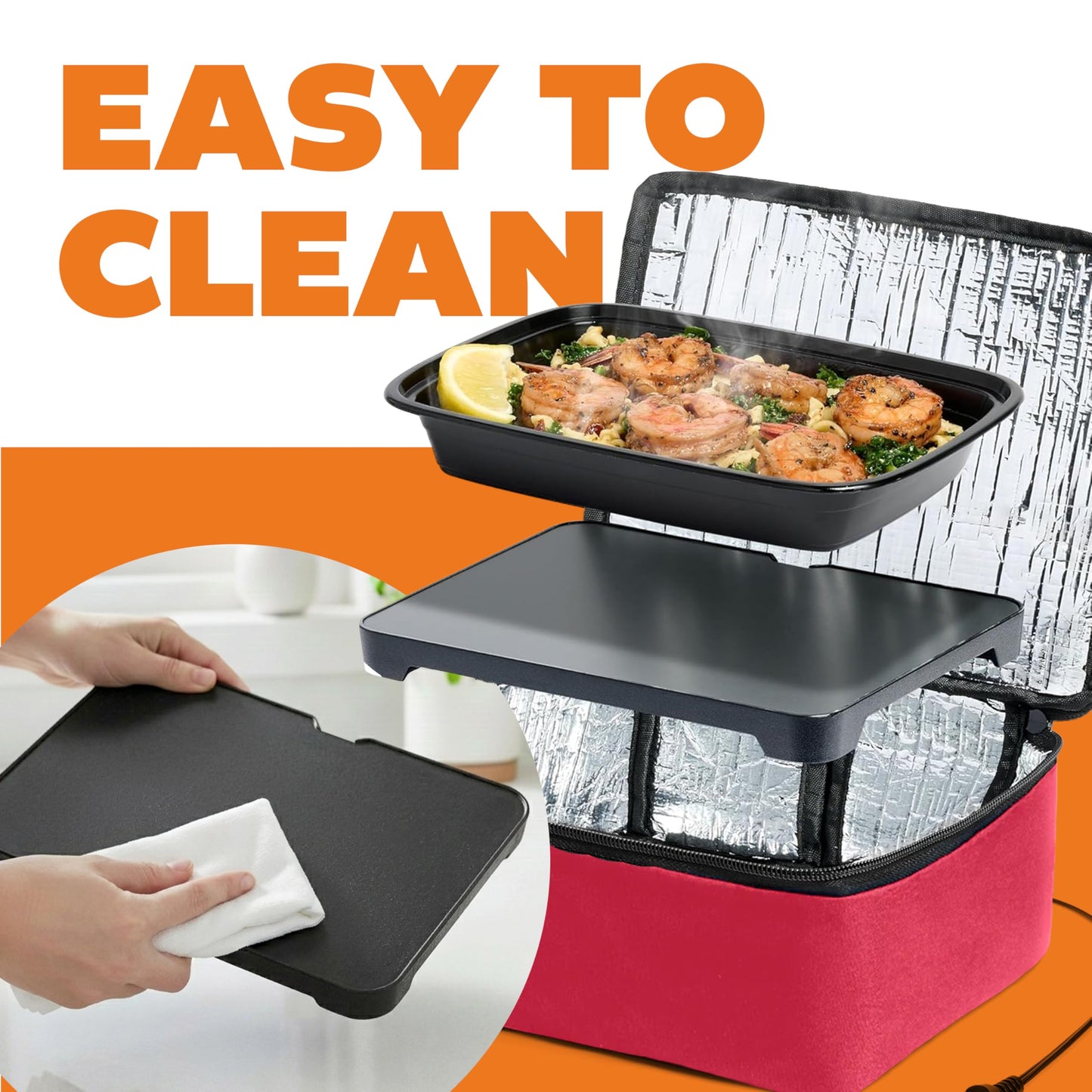 HOTLOGIC Max Large Portable Electric Food Heater W/Glass - Innovative Food Warmer and Heated Lunch Box for Adults Car/Home - Easily Cook, Reheat, and Keep Your Food Warm - Black - 120V