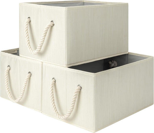 StorageWorks Storage Baskets - Fabric Storage Bins for Closet Organization | Large 3-Pack in Beige, White & Ivory