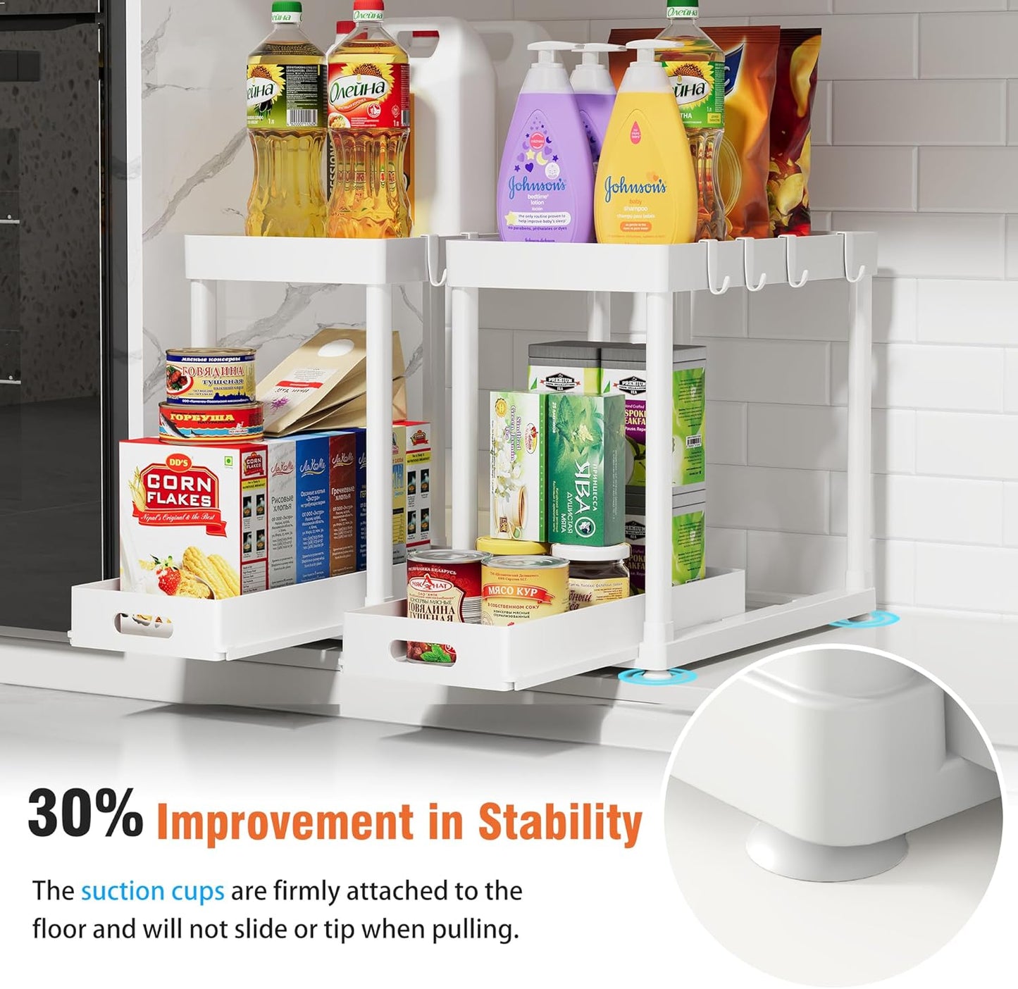 Skiennix Pull-Out Storage Organizers - Multi-Purpose Under Sink Solution for Bathroom & Kitchen | Black, 2 Pack