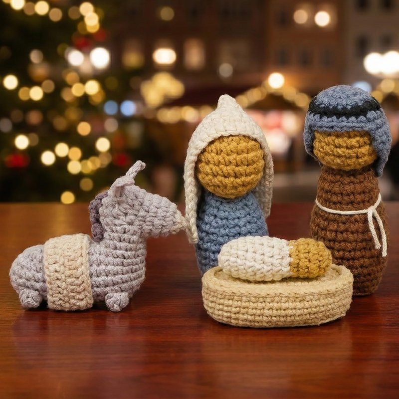 OASSIE Christmas Decorations Nativity Set Indoor, Christian Gifts for Women Men - Handmade Nativity Scene Crochet with Mary, Joseph, Donkey - Farmhouse Home Decor, Birthday Catholic Religious Gifts