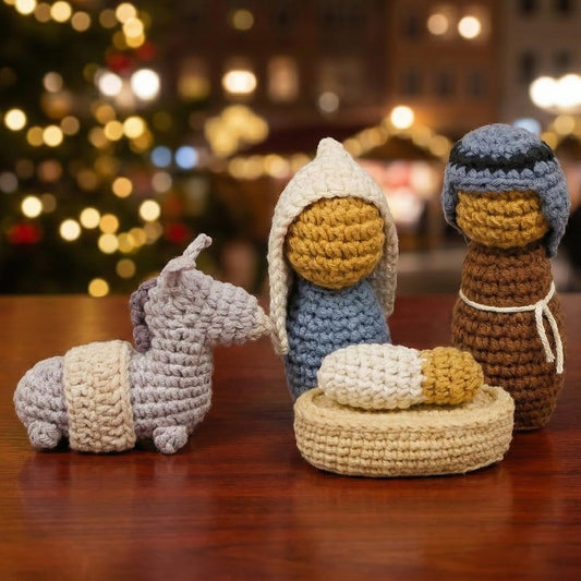 OASSIE Christmas Decorations Nativity Set Indoor, Christian Gifts for Women Men - Handmade Nativity Scene Crochet with Mary, Joseph, Donkey - Farmhouse Home Decor, Birthday Catholic Religious Gifts
