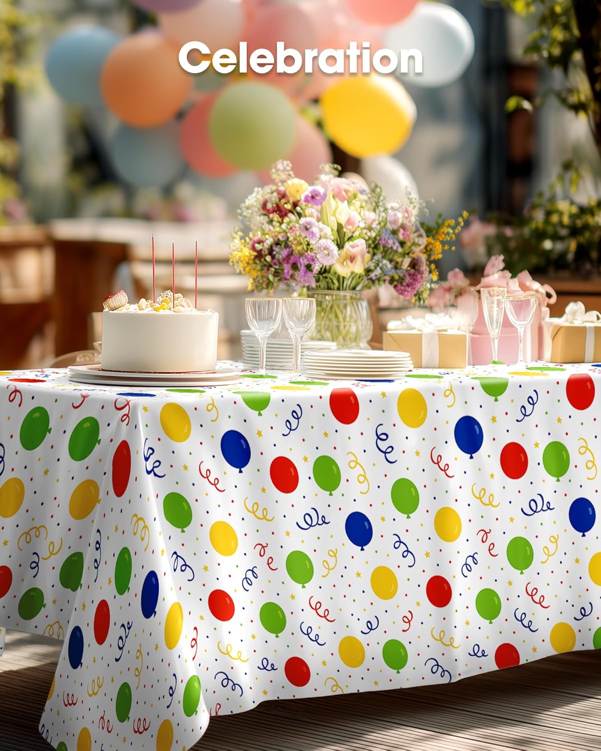 Pureegg Disposable Plastic Table Cloths - 10 Pack, 54 x 108 Inch, Leakproof & Sturdy for Parties | Rainbow Design