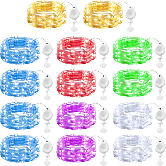 Brightown LED Fairy Lights - 14 Pack 6 Color Battery Operated String Lights | 7ft Waterproof Silver Wire for DIY Decor