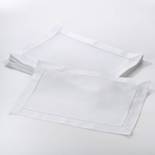 SARO LIFESTYLE Hemstitched Border Placemat (Set of 12), White, 14"x20"