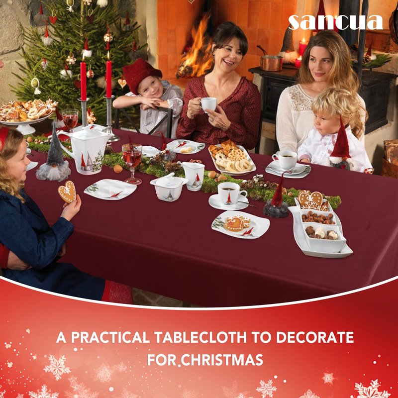 sancua Rectangle Tablecloth - 54 x 78 Inch - Stain and Wrinkle Resistant Washable Polyester Table Cloth, Decorative Fabric Table Cover for Dining Tables, Buffet Parties and Camping, Burgundy