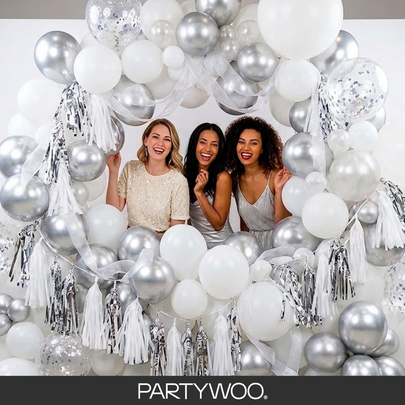 PartyWoo White Balloons 100pcs Different Sizes Pack of 18 12 10 5 Inch Matte White Latex Balloon Arch Kit Garland for Wedding Bridal Graduation Baby Shower Birthday Party Decorations White-Y13