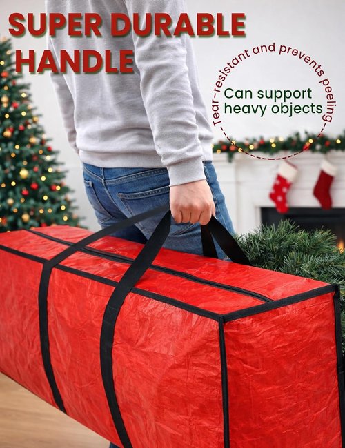 Christmas Tree Storage Bag | Heavy-Duty Waterproof Organizer for Up to 9ft Trees - Large Red with Reinforced Handles