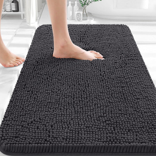 OLANLY Bathroom Rugs - Extra Soft Chenille Bath Mats with Rubber Backing | Quick Dry, Machine Washable, Dark Grey 35x24